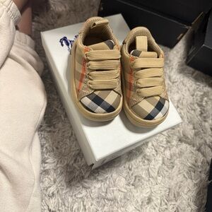 Burberry Beige Nova Check Toddler Sneakers with Orange Accent